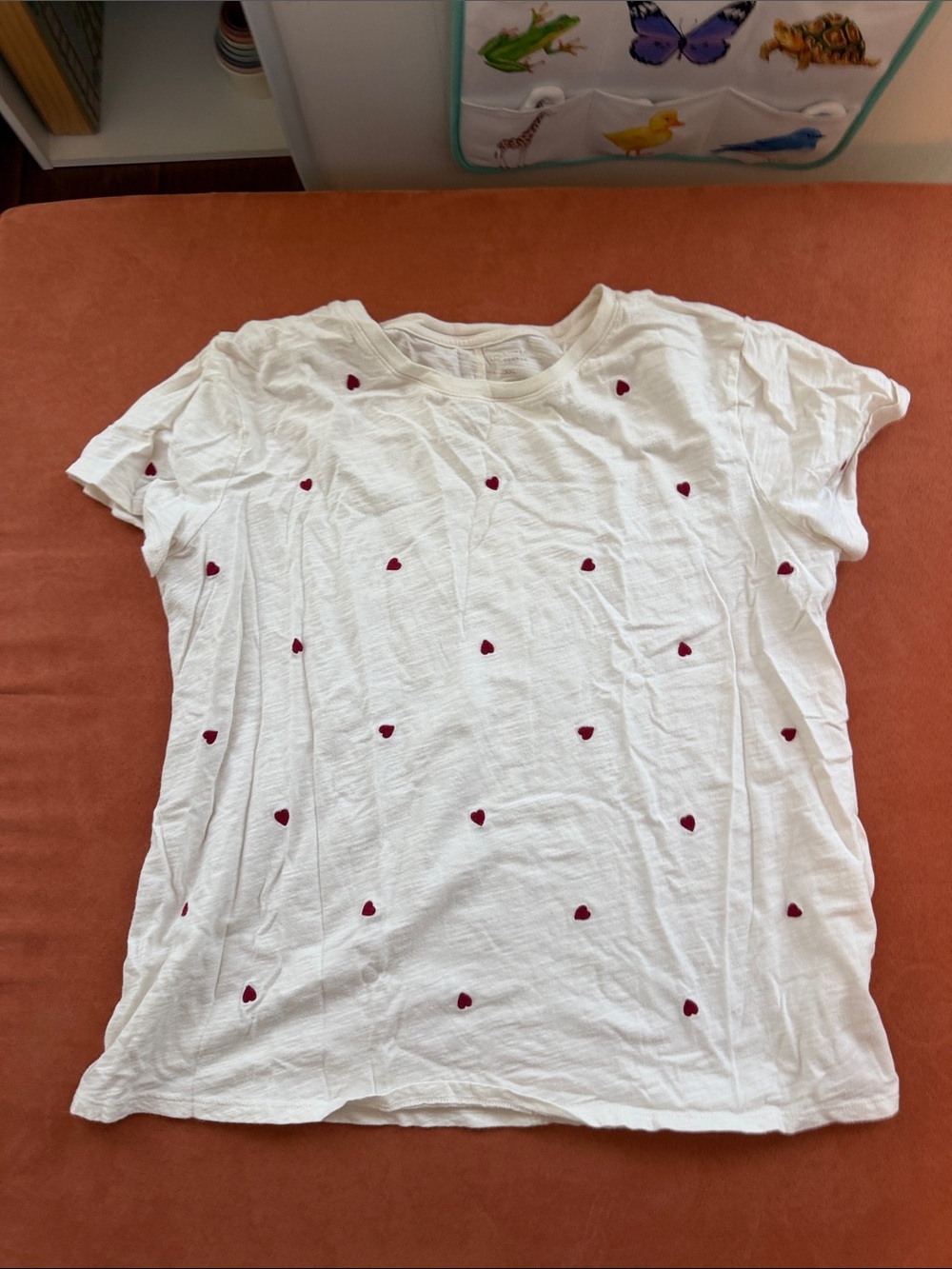 LC Lauren Conrad White Tee with Small Red Heart Accent